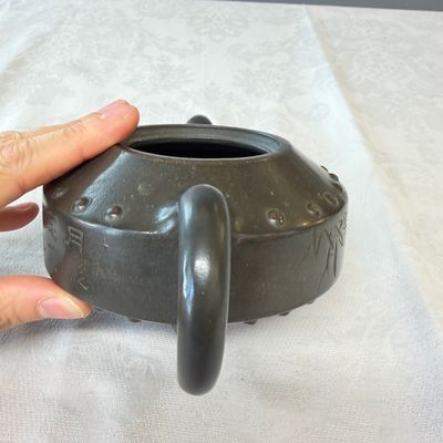 A Chinese inscribed Yixing stoneware teapot with a buffalo finial — photo 8