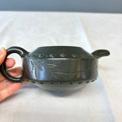 A Chinese inscribed Yixing stoneware teapot with a buffalo finial — photo 2