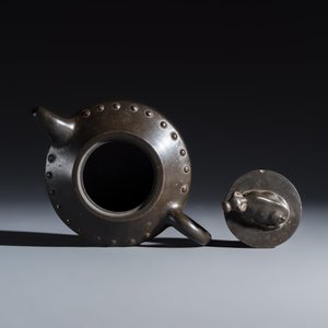 A Chinese inscribed Yixing stoneware teapot with a buffalo finial — photo 6