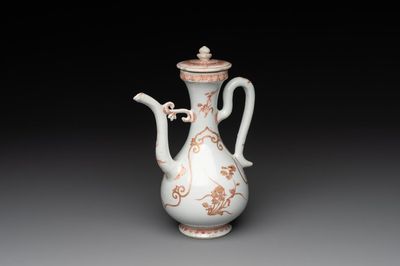 A Chinese iron-red and gilt-decorated ewer with floral design, Kangxi
