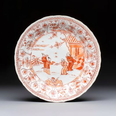 A Chinese iron-red and gilt-decorated 'Xi Xiang Ji' plate, Kangxi