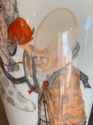 A Chinese iron-red and grisaille 'Shou Lao and Lan Caihe' vase, Hongxian mark, Republic — photo 4