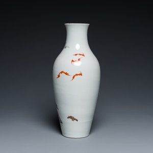A Chinese iron-red and grisaille 'Shou Lao and Lan Caihe' vase, Hongxian mark, Republic — photo 3