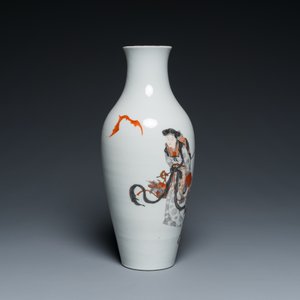 A Chinese iron-red and grisaille 'Shou Lao and Lan Caihe' vase, Hongxian mark, Republic — photo 4