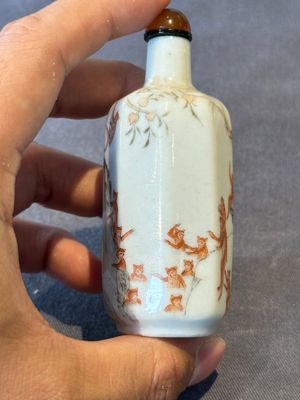 A Chinese iron-red and grisaille snuff bottle with monkeys at the Shuilian cave, 19th C. — photo 3