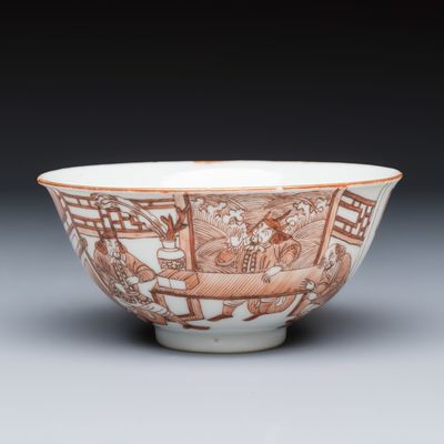 A Chinese iron-red-decorated bowl with narrative design, Qianlong/Jiaqing