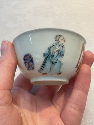 A Chinese iron-red-decorated 'boy and buffalo' cup and saucer and a famille rose 'Xi Xiang Ji' cup and saucer, Qianlong — photo 13