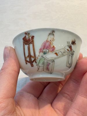 A Chinese iron-red-decorated 'boy and buffalo' cup and saucer and a famille rose 'Xi Xiang Ji' cup and saucer, Qianlong — photo 14