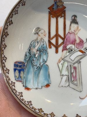 A Chinese iron-red-decorated 'boy and buffalo' cup and saucer and a famille rose 'Xi Xiang Ji' cup and saucer, Qianlong — photo 20