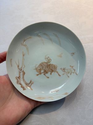A Chinese iron-red-decorated 'boy and buffalo' cup and saucer and a famille rose 'Xi Xiang Ji' cup and saucer, Qianlong — photo 8