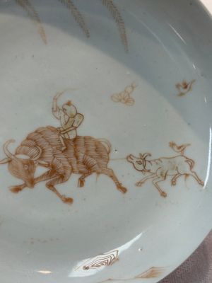 A Chinese iron-red-decorated 'boy and buffalo' cup and saucer and a famille rose 'Xi Xiang Ji' cup and saucer, Qianlong — photo 9