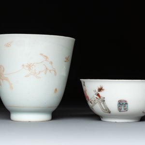 A Chinese iron-red-decorated 'boy and buffalo' cup and saucer and a famille rose 'Xi Xiang Ji' cup and saucer, Qianlong — photo 5