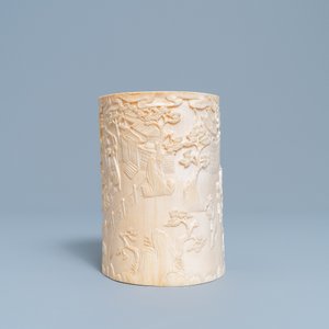 A Chinese ivory brush pot, 18/19th C. — 照片 5