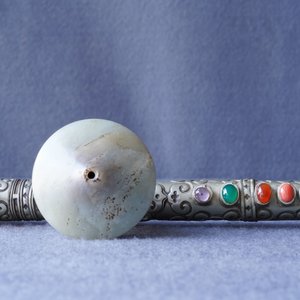 A Chinese jade and semi-precious stones inlaid bamboo opium pipe, 19th C. — photo 11