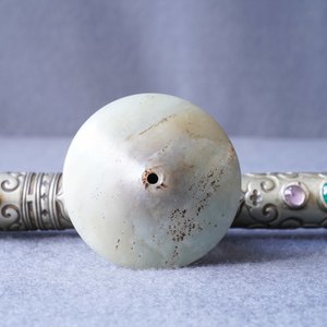 A Chinese jade and semi-precious stones inlaid bamboo opium pipe, 19th C. — photo 12