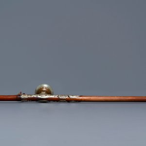 A Chinese jade and semi-precious stones inlaid bamboo opium pipe, 19th C. — photo 4