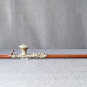 A Chinese jade and semi-precious stones inlaid bamboo opium pipe, 19th C. — photo 9