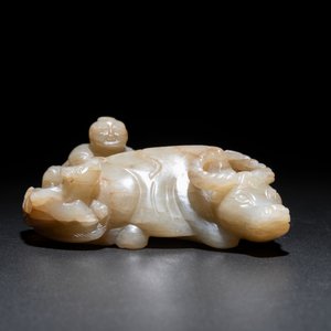 A Chinese jade 'boy on a buffalo' group, Qing — photo 2