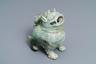 A Chinese jadeite luduan incense burner and cover, 19/20th C.