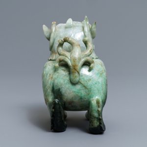 A Chinese jadeite luduan incense burner and cover, 19/20th C. — 照片 5
