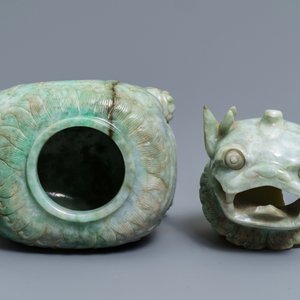 A Chinese jadeite luduan incense burner and cover, 19/20th C. — 照片 6