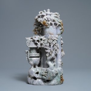 A Chinese jadeite vase and cover with Buddha and playing children, 19/20th C. — 照片 4