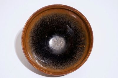 A Chinese Jian black and brown glazed hare's fur tea bowl, Song