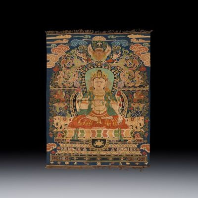A Chinese kesi silk 'Bodhisattva Samantabhadra' thangka, 19/20th C.