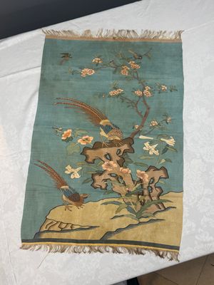 A Chinese kesi silk 'Pheasants Among Flowers and Rockwork' panel — photo 1