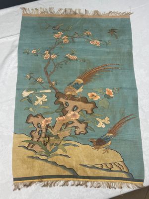 A Chinese kesi silk 'Pheasants Among Flowers and Rockwork' panel — photo 2