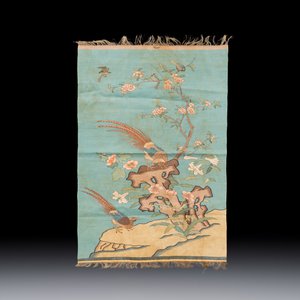 A Chinese kesi silk 'Pheasants Among Flowers and Rockwork' panel — photo 1