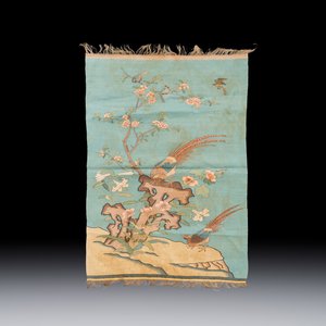 A Chinese kesi silk 'Pheasants Among Flowers and Rockwork' panel — photo 2