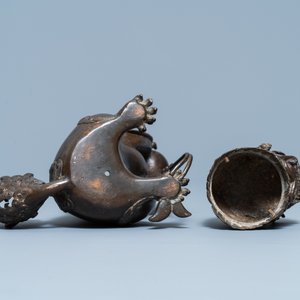 A Chinese lacquered bronze 'Buddhist lion' censer and cover, Ming — photo 9