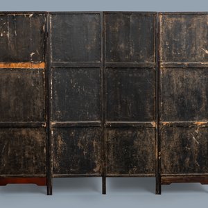 A Chinese lacquered wooden screen embellished with bone, wood and various stones, 18/19th C. — photo 17