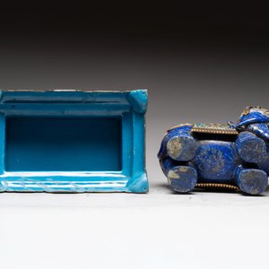 A Chinese lapis lazuli and cloisonné elephant on stand, 19/20th C. — photo 7
