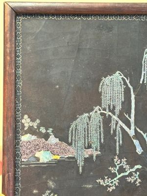 A Chinese laque burgauté and hongmu table screen, Qing — photo 22