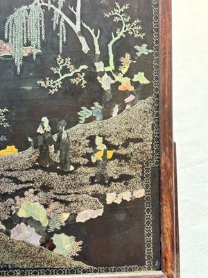 A Chinese laque burgauté and hongmu table screen, Qing — photo 7