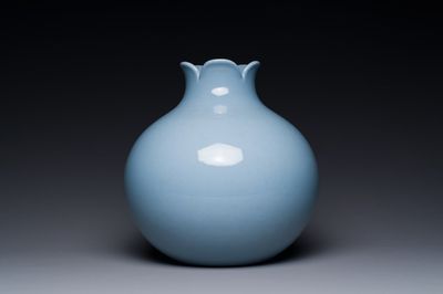 A Chinese lavender-blue-glazed pomegranate-shaped vase, Qianlong mark, 19/20th C.