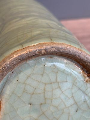 A Chinese Longquan celadon cylindrical vase with incised floral design, Ming — photo 15