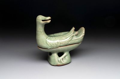 A Chinese Longquan celadon duck-form censer, Ming