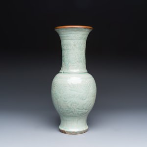 A Chinese Longquan celadon-glazed incised 'Peony' yenyen vase — photo 3