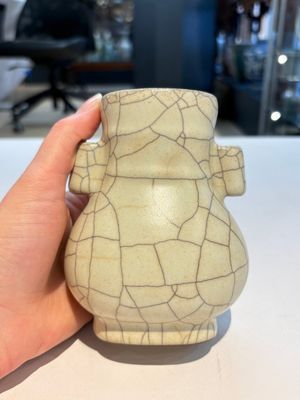 A Chinese Longquan celadon jar and a small Ge-type 'Hu' vase, Song and later — photo 10
