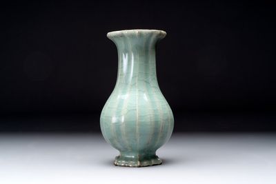A Chinese Longquan celadon lobed vase, Southern Song