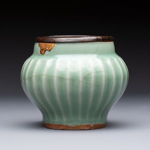 A Chinese Longquan celadon 'Lotus' jar with bronze mount, Song — photo 3