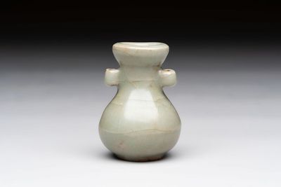 A Chinese Longquan celadon miniature 'Touhu' vase, Yuan/Ming