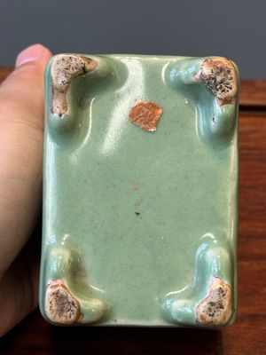 A Chinese Longquan celadon rectangular censer and cover on wooden stand, Ming — photo 14
