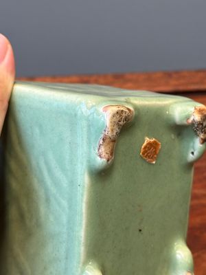 A Chinese Longquan celadon rectangular censer and cover on wooden stand, Ming — photo 15