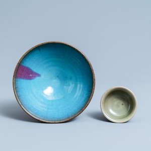 A Chinese Longquan celadon stem cup and a Junyao bowl, Ming and/or later — photo 6