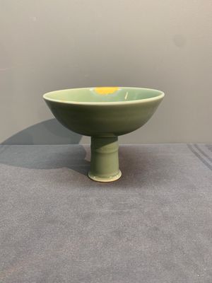 A Chinese Longquan celadon stem cup and two saucers, Ming — photo 3