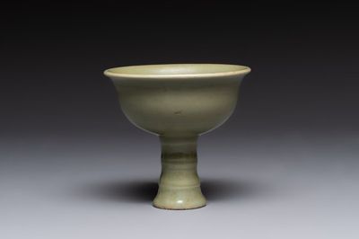 A Chinese Longquan celadon stem cup, Yuan/Ming